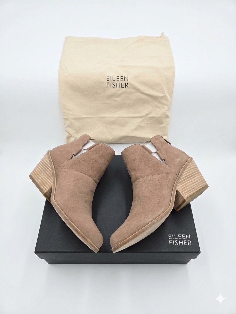Eileen Fisher Beige Suede Cutout Block Heel Ankle Booties